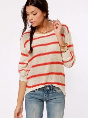 Sonoma Life + Style Orange Striped Open Knit Top Size S